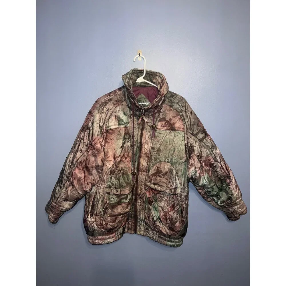 Vintage Women's Puffer Winter Jacket Metallic Purple/Green Camo Sz Med East West
